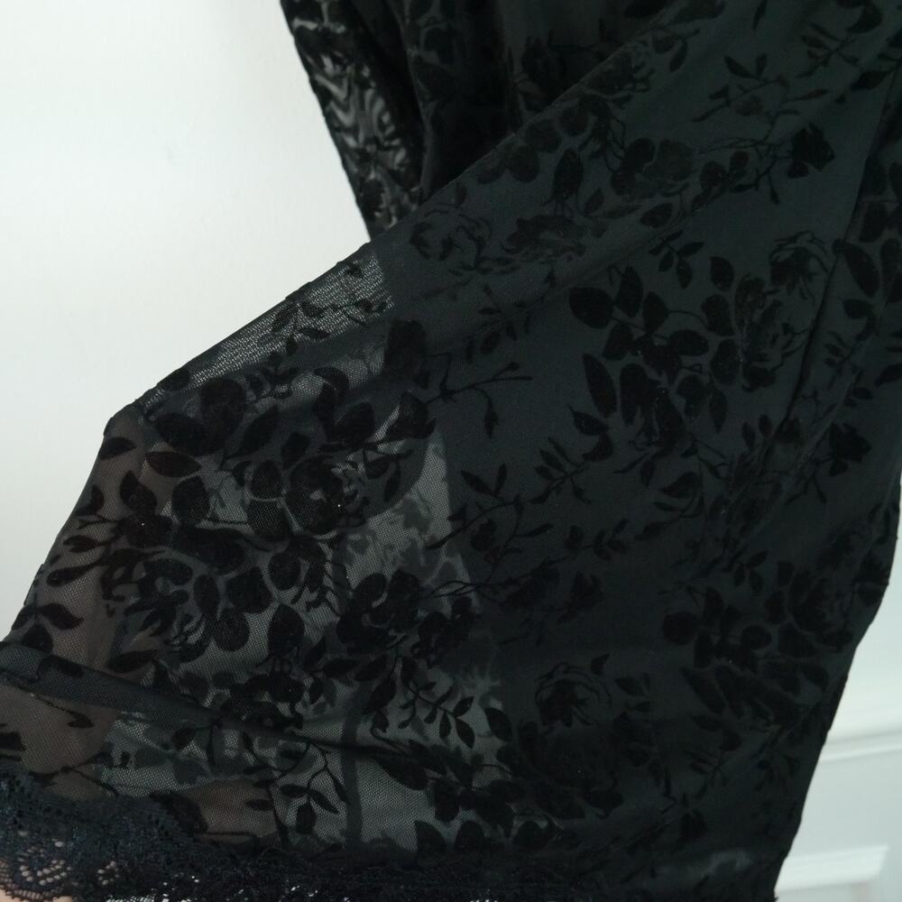 Dolls Kill Widow Cut Class Mesh Mini Dress XL Floral Goth Black Puff Sleeve - Picture 7 of 9
